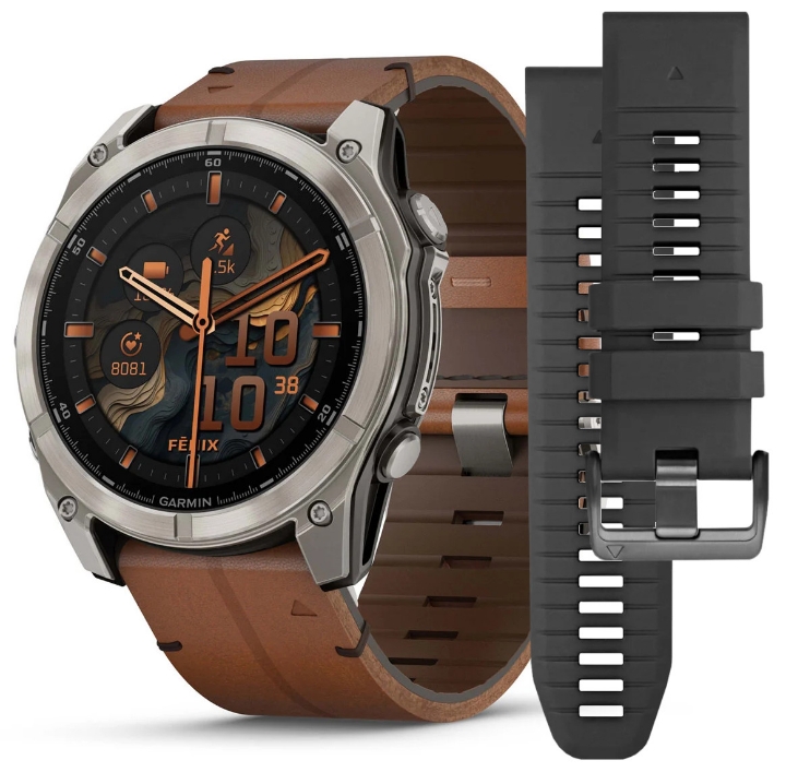 Obrazek Garmin Fenix 8 51 mm, AMOLED Sapphire, Tytan, Pasek Chestnut