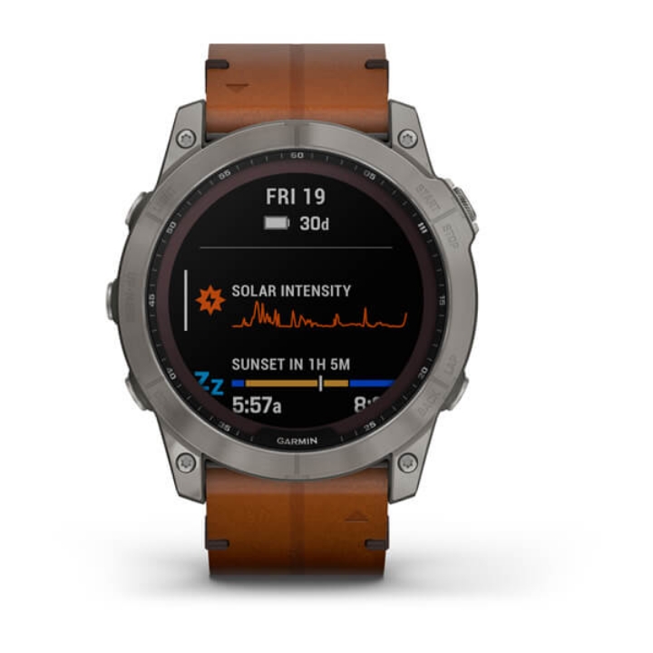 Garmin Fenix 7X,Saph,Bare Ti w/Leather Band,GPS Watch