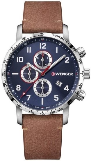 Attitude Chrono 44 mm, Stal, Niebieska tarcza,  pasek WENGER 01.1543.108